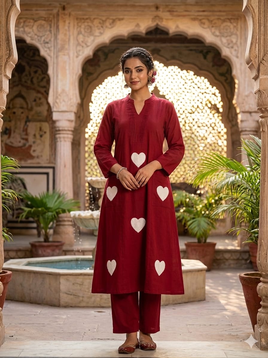 Stand patti Heart shape with two side pocket of cord set