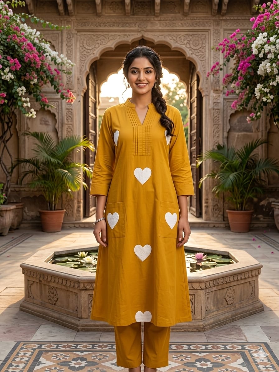 Stand patti Heart shape with two side pocket of cord set