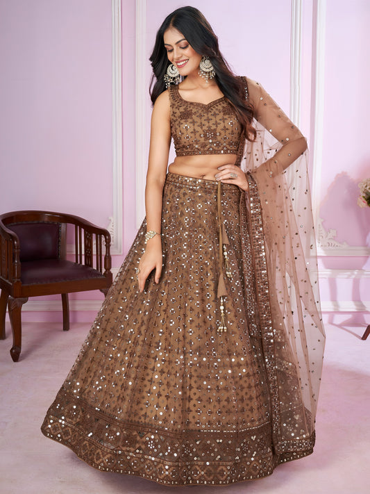 Brown Sequins Embroidered Designer Lehenga Choli