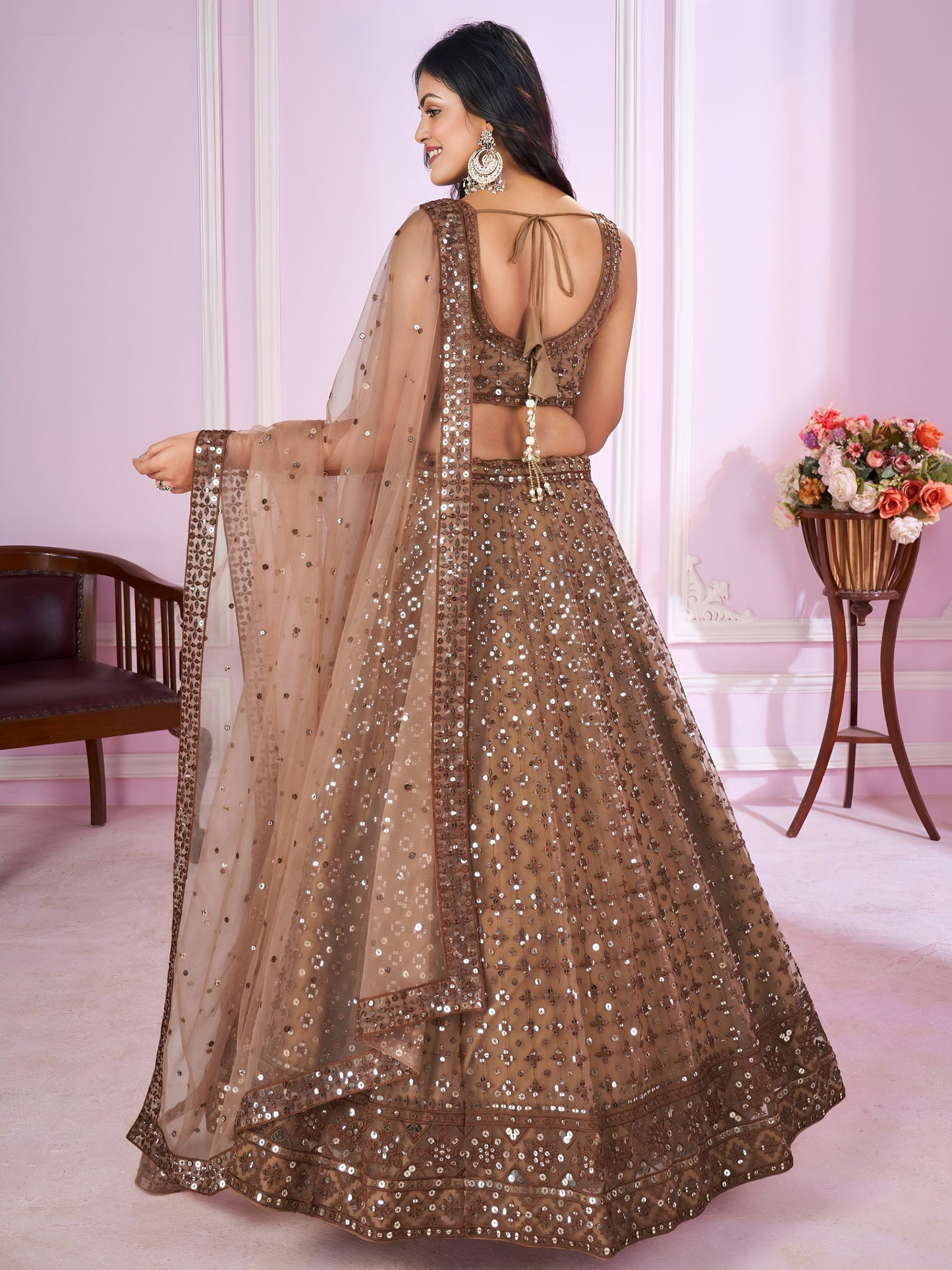 Brown Sequins Embroidered Designer Lehenga Choli