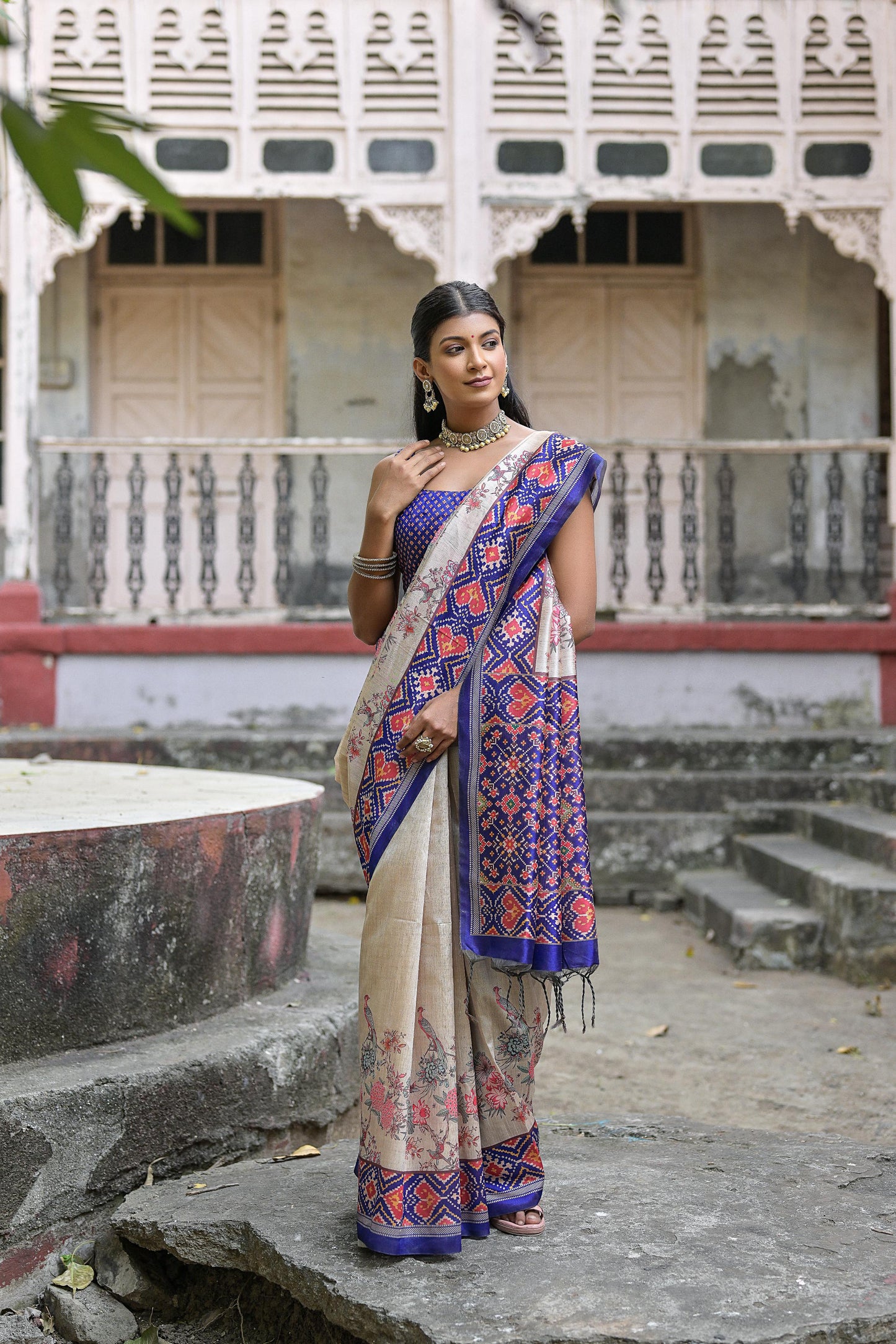 MIXTURE OF  TUSSAR SILK AND PATOLA PRINT  Soft Tussar Silk with beautiful patola Saree