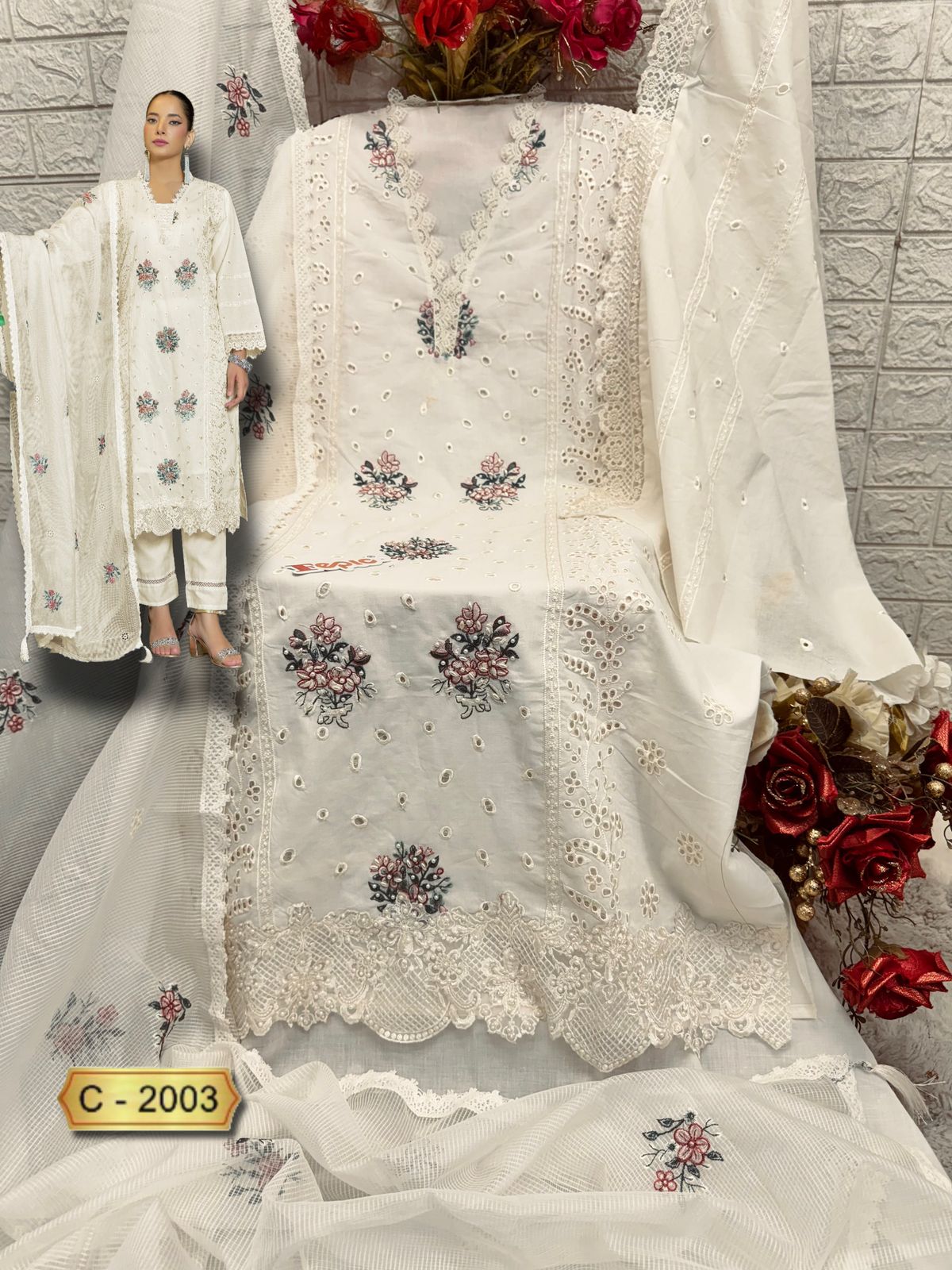 CAMBRIC COTTON HEAVY EMBROIDERED SALWAR KAMEEZ