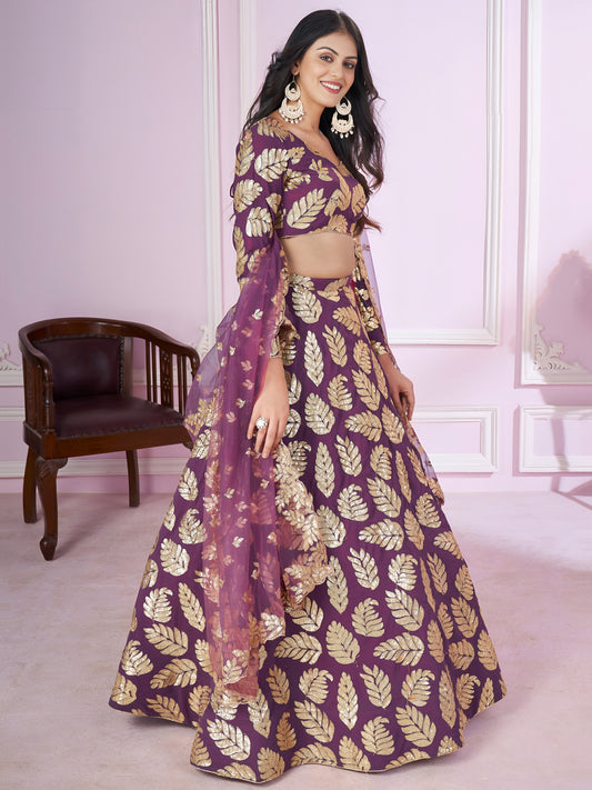 Purple Sequins Leaf Designer Lehenga Choli