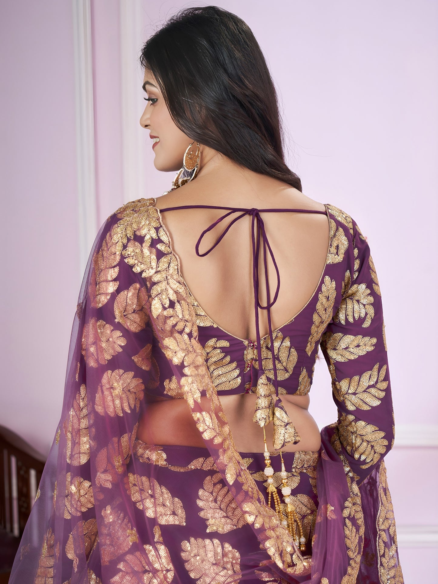 Purple Sequins Leaf Designer Lehenga Choli