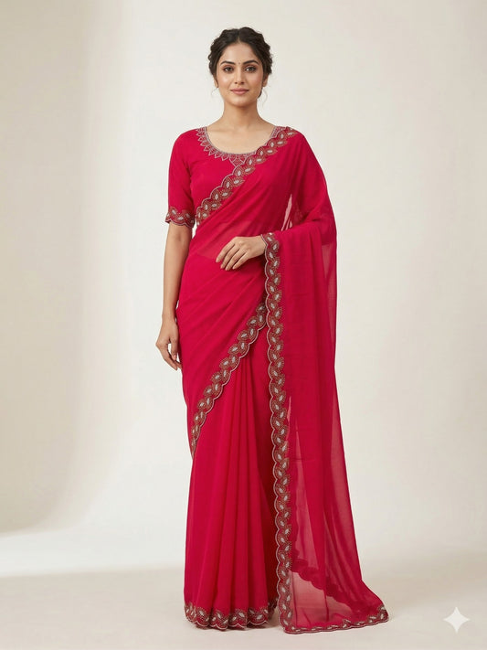 Space Silk Saree with Elegant Zarkan Diamond Work of saree