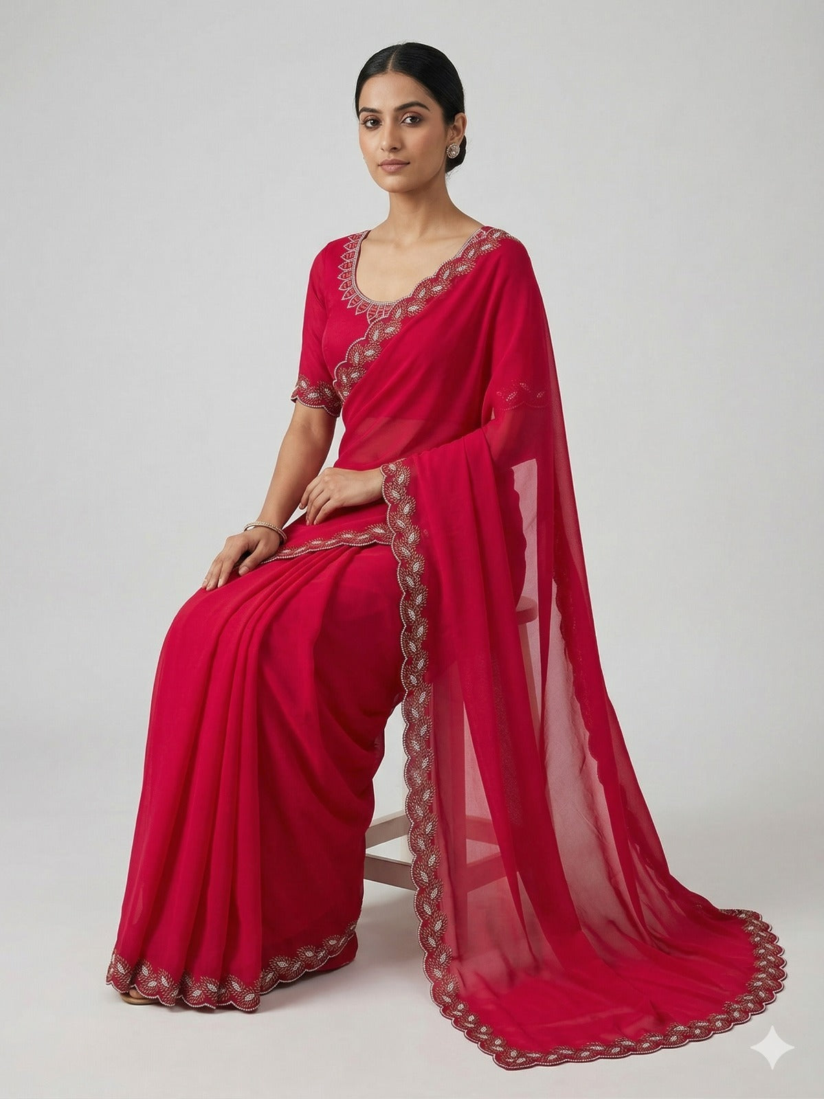 Space Silk Saree with Elegant Zarkan Diamond Work of saree