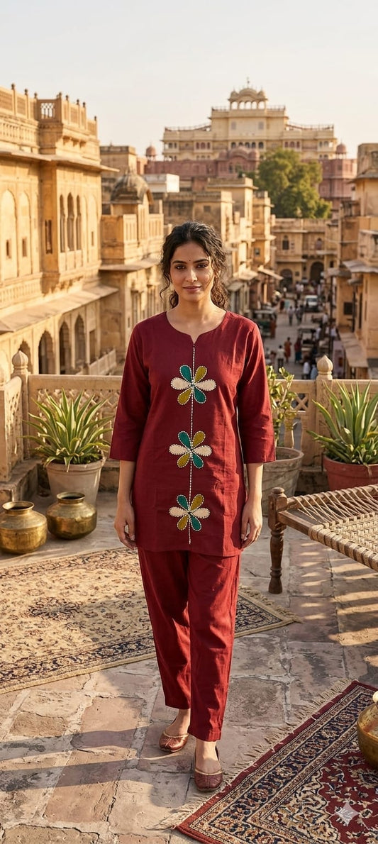 PREMIUM DHABU COTTON MANUAL WORKED CO ORD SET TOP WITH PANT