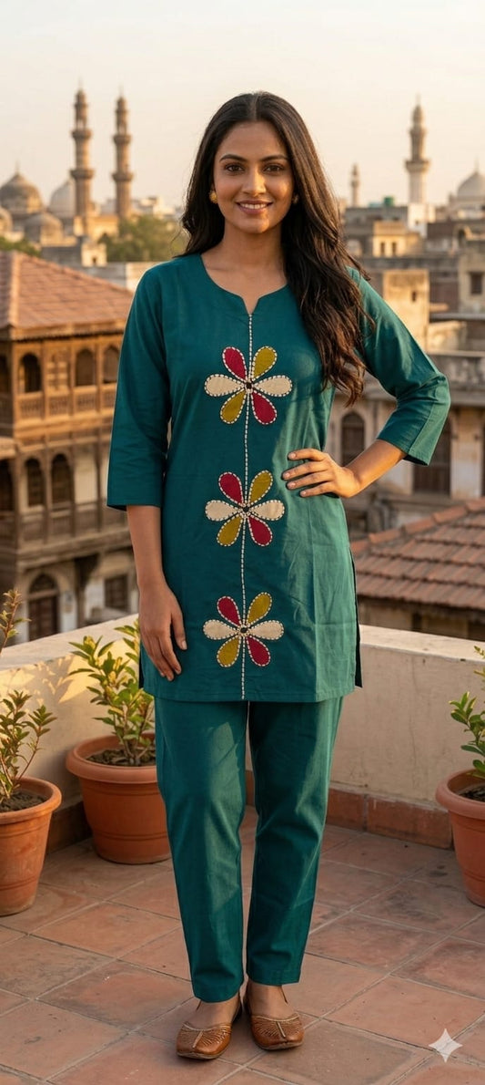 PREMIUM DHABU COTTON MANUAL WORKED CO ORD SET TOP WITH PANT