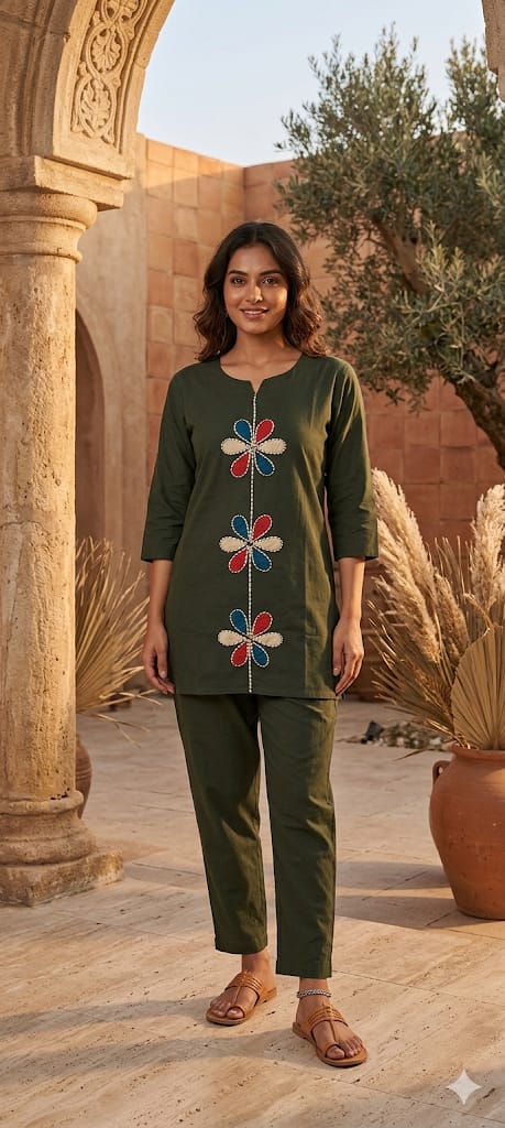 PREMIUM DHABU COTTON MANUAL WORKED CO ORD SET TOP WITH PANT