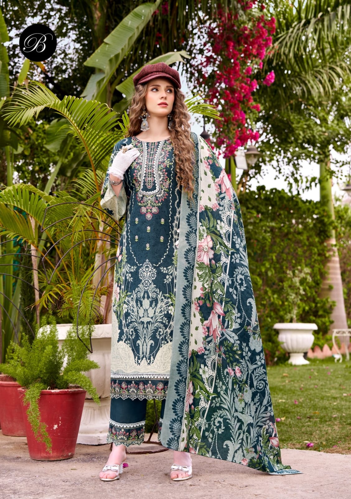 Pure Cotton Digital Prints with Exclusive HEAVY SELF EMBROIDERY NECK SALWAR KAMEEZ