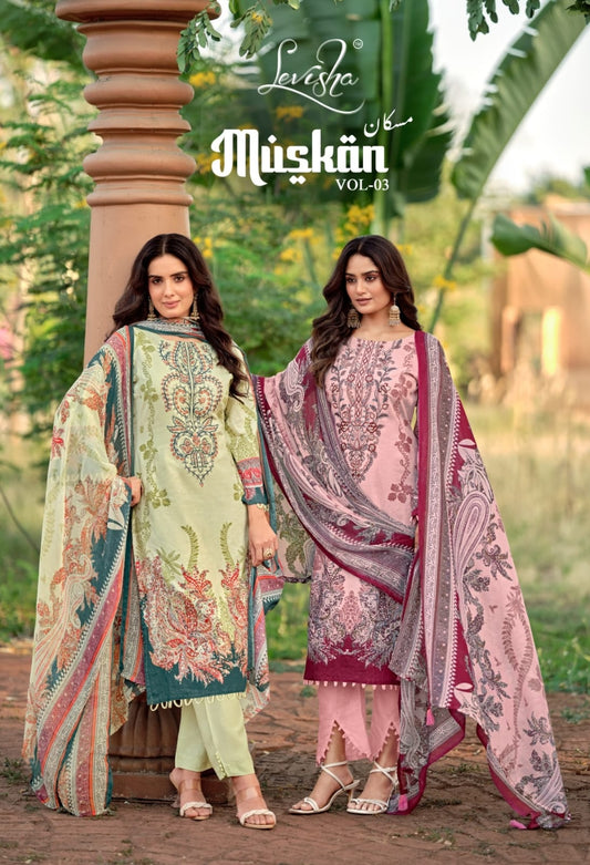 Cemric Cotton Pakistani  Style Print with Fancy Self Embroidery salwar kameez for chiffon dupatta