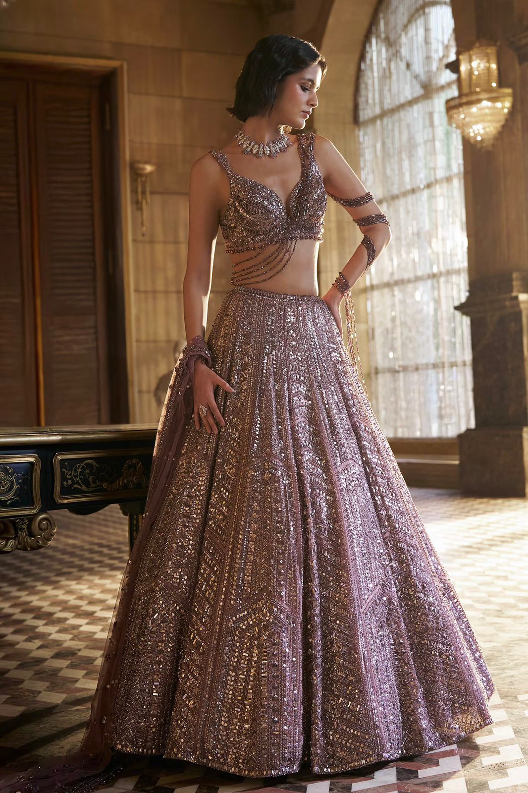 Where the softest mauve lehenga meets the boldest sparkle