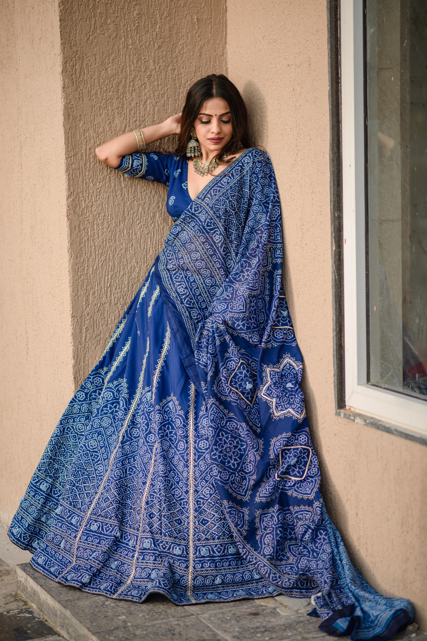 Dancing through the nine nights of navratri in our gorgeous vaishali silk chaniya choli will make you feel like you're wearing art.