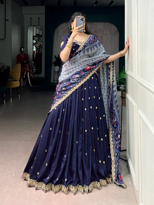 Rich Vichitra silk, graceful flair, and the timeless charm of Tussar silk come together to create a lehenga that speaks pure sophistication. 🌟