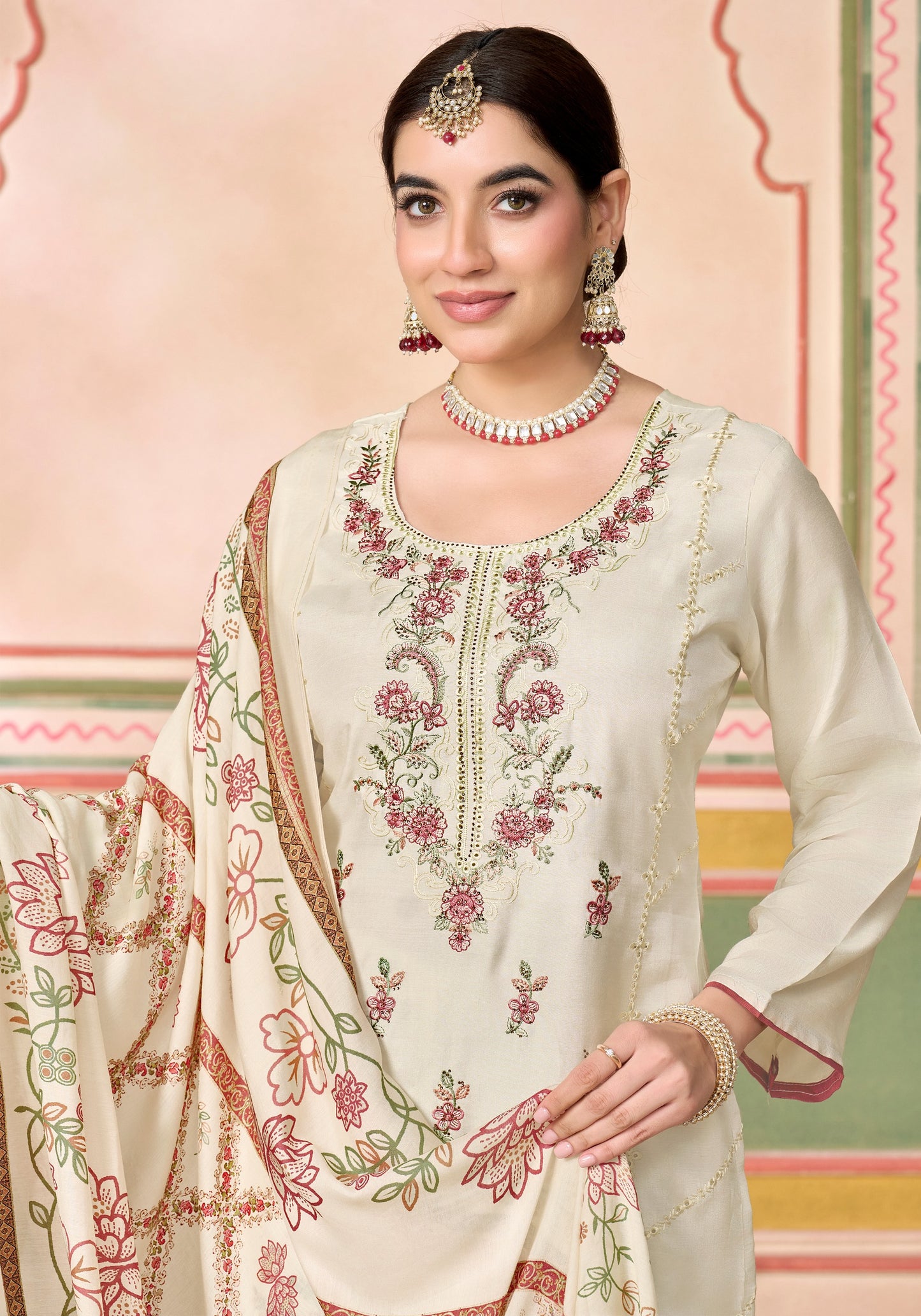 Viscose Maslin Designer Embroidery Work salwar kameez