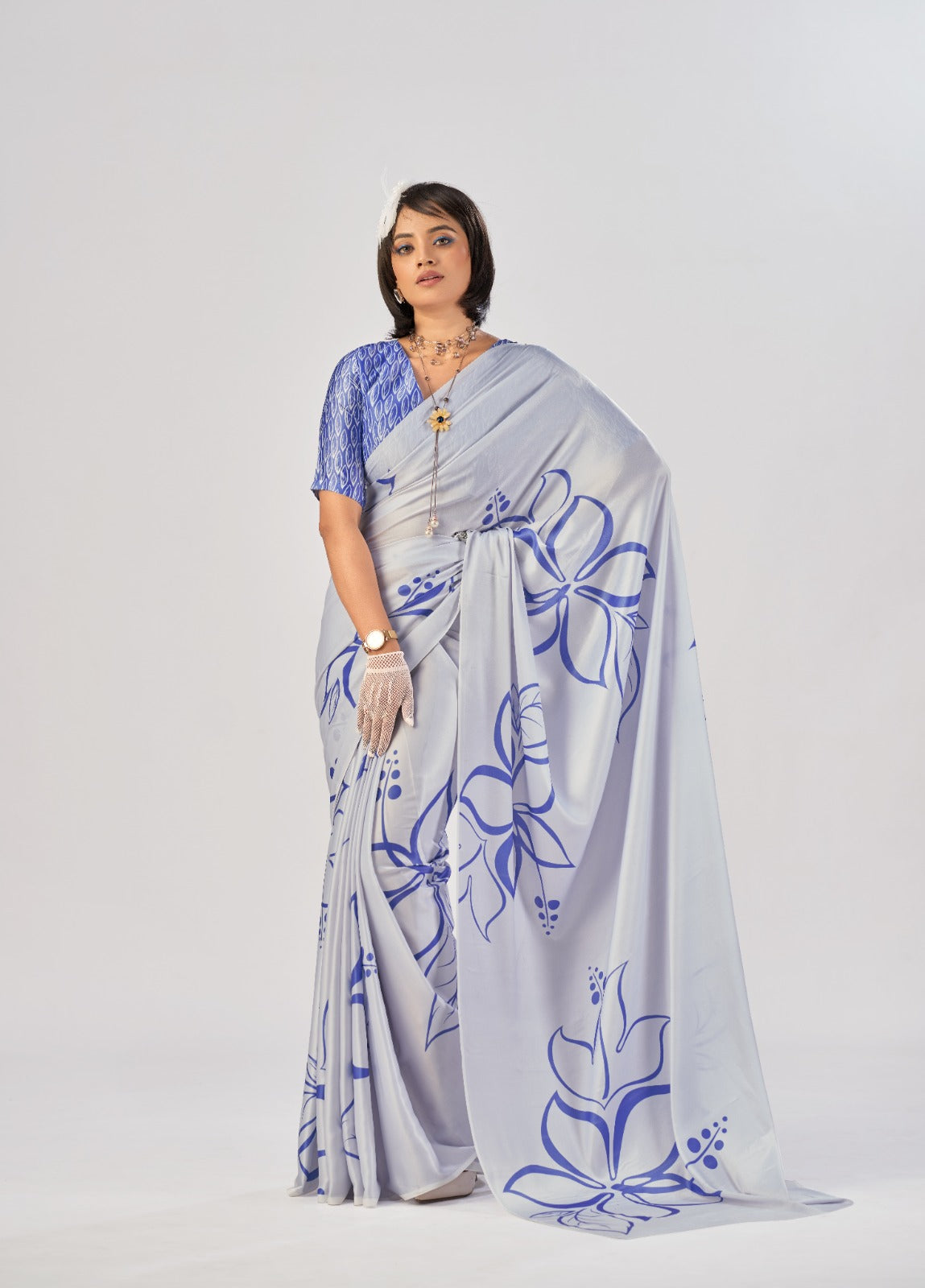 Satin silk ki smooth shine aur elegant prints… effortless grace in every drape