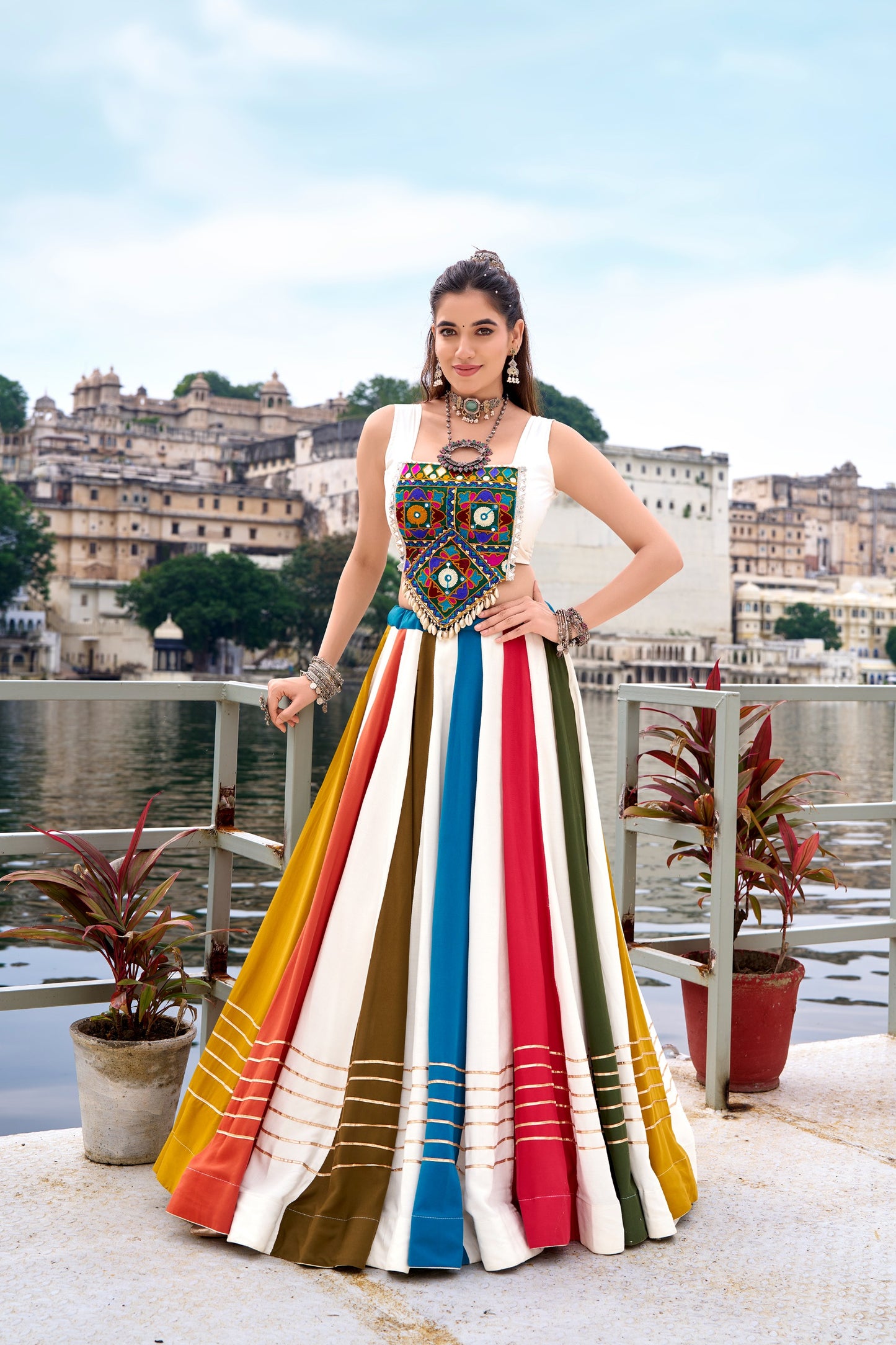 Turn heads this season in our statement co-ord lehenga — where every stripe tells a story of style and tradition. 🌺