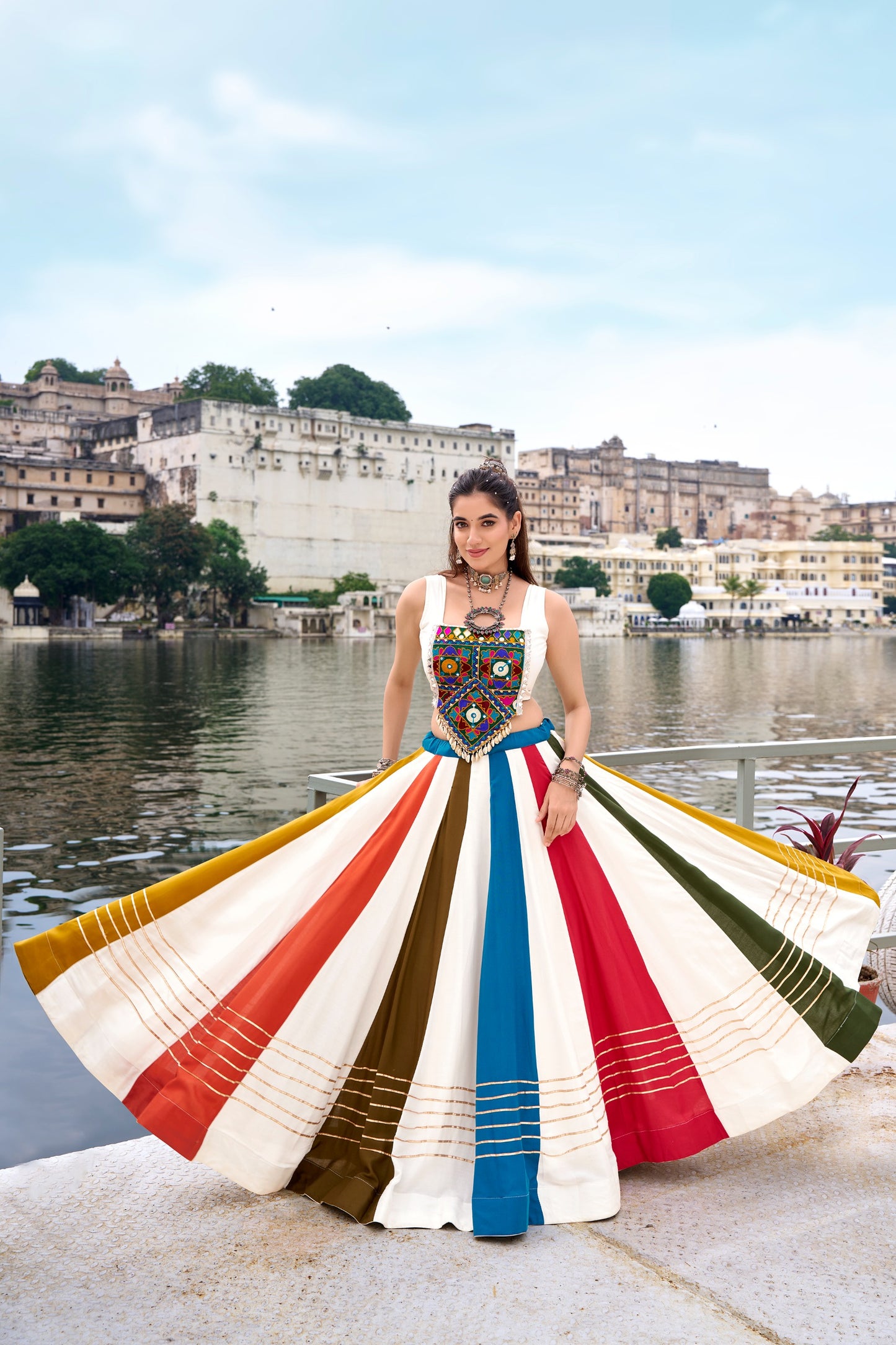 Turn heads this season in our statement co-ord lehenga — where every stripe tells a story of style and tradition. 🌺