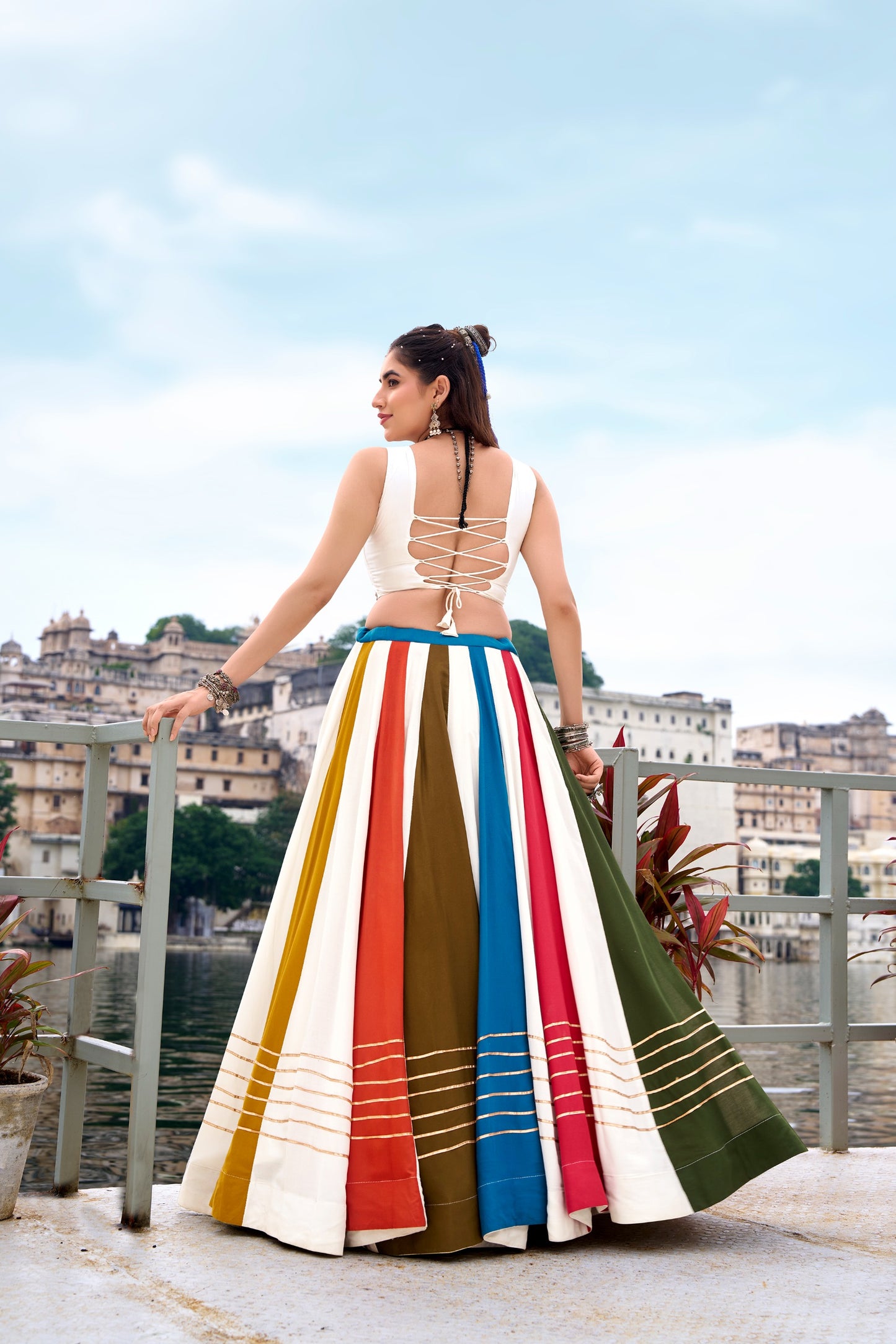Turn heads this season in our statement co-ord lehenga — where every stripe tells a story of style and tradition. 🌺