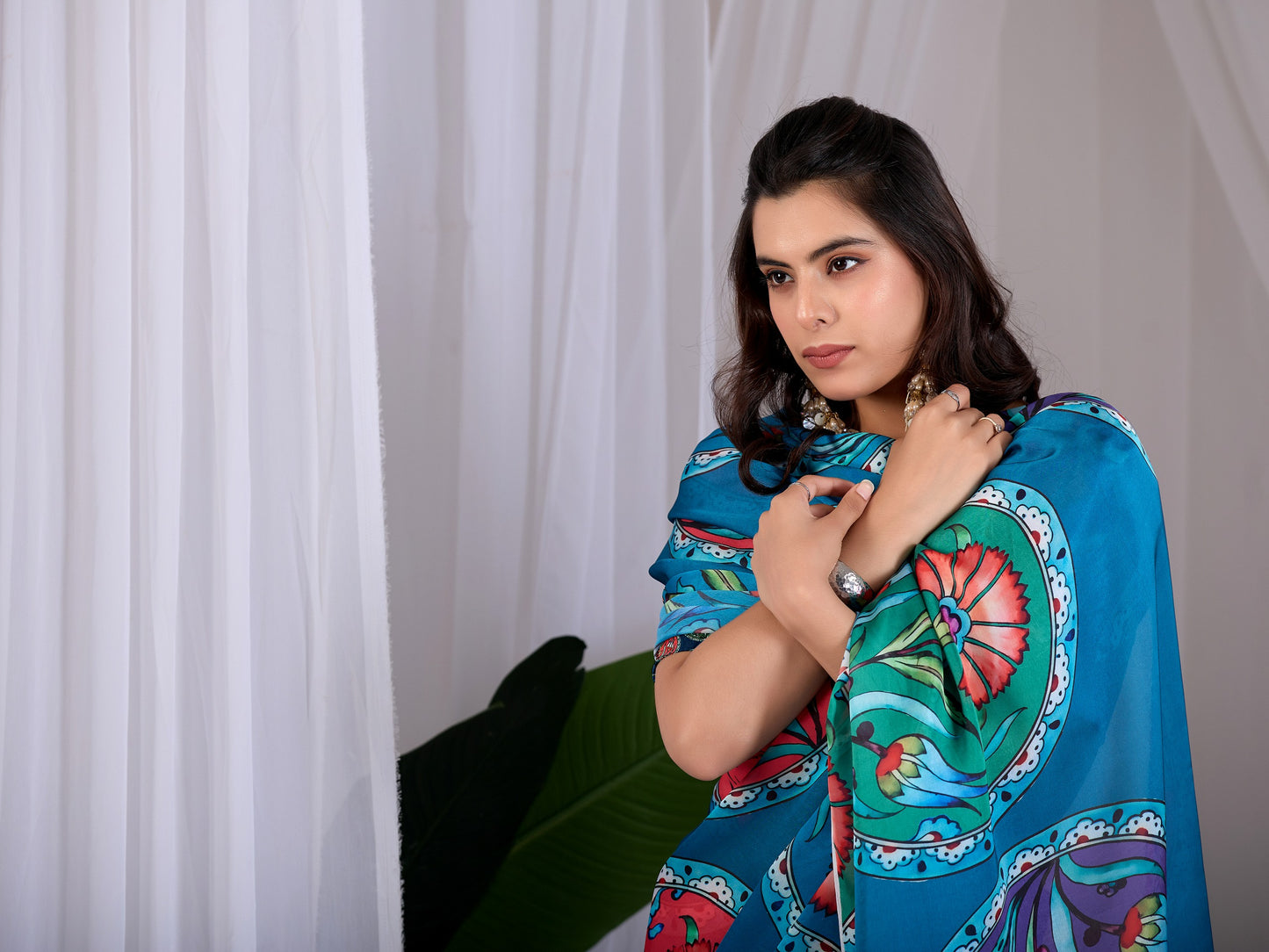 Elegant soft satin georgette saree featuring beautiful multicolor floral  saree