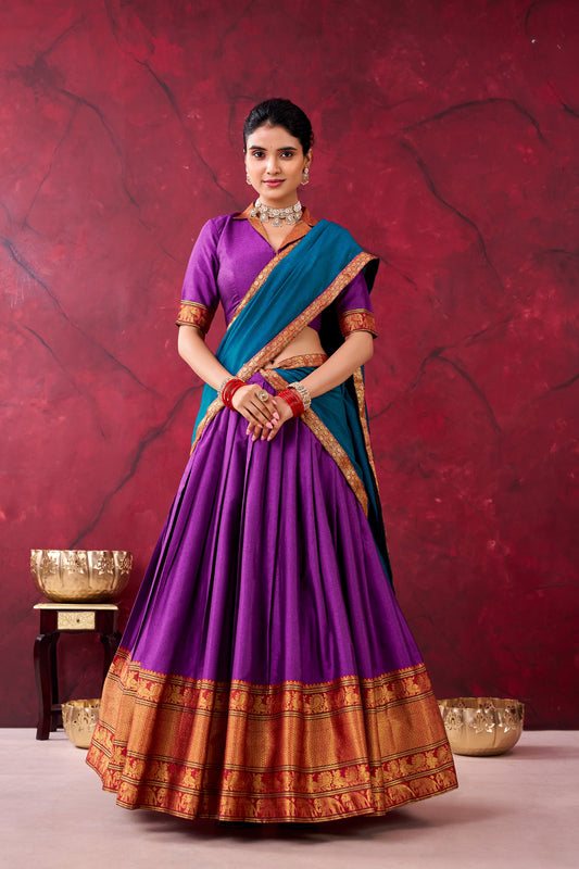Twirl your fashion fervour with this celebrational and vibrant lehenga in promising color reflects interesting amalgamation of traditional heritage.