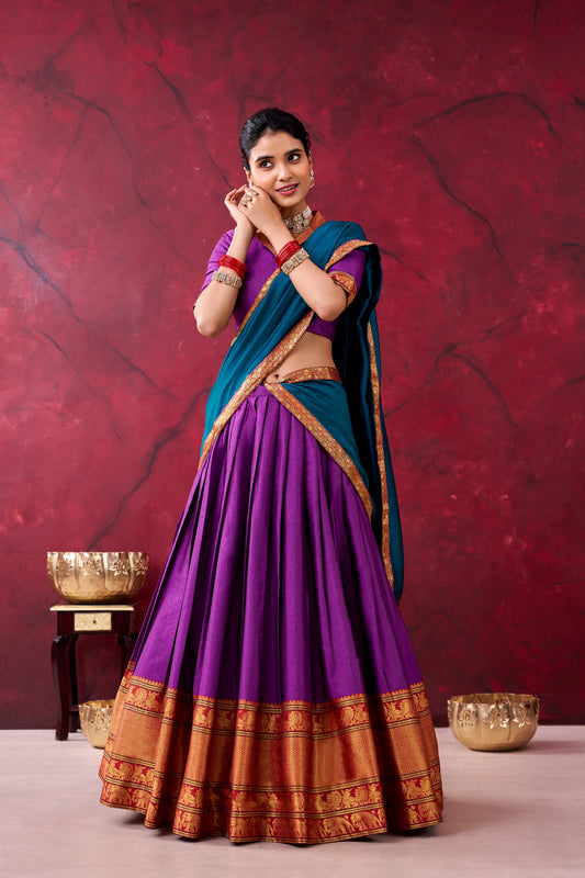 Twirl your fashion fervour with this celebrational and vibrant lehenga in promising color reflects interesting amalgamation of traditional heritage.