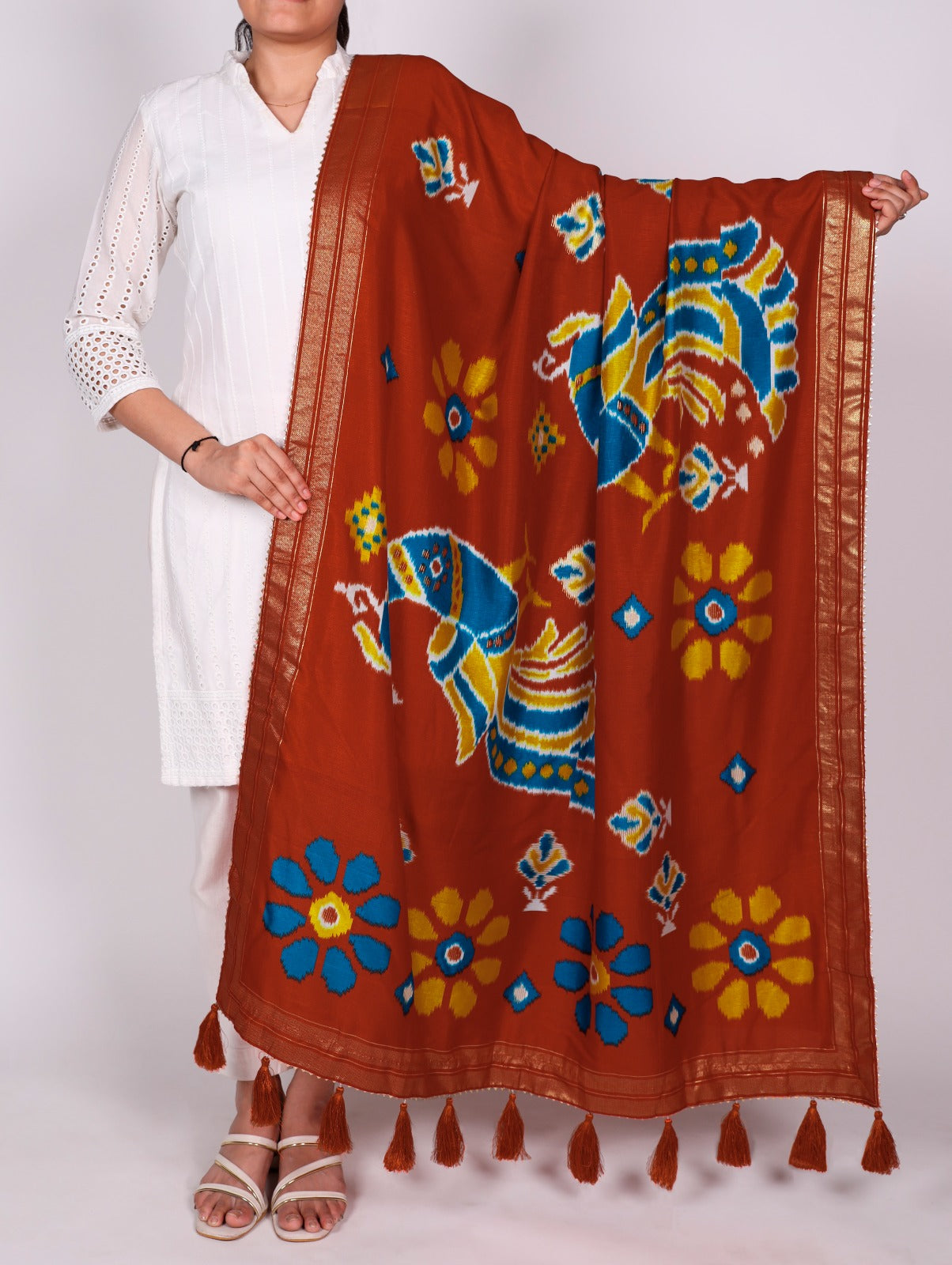 Grace wrapped in Tasar silk.
