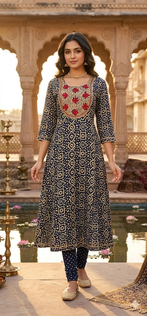 Frok style full ghair with Embroidery work kurti