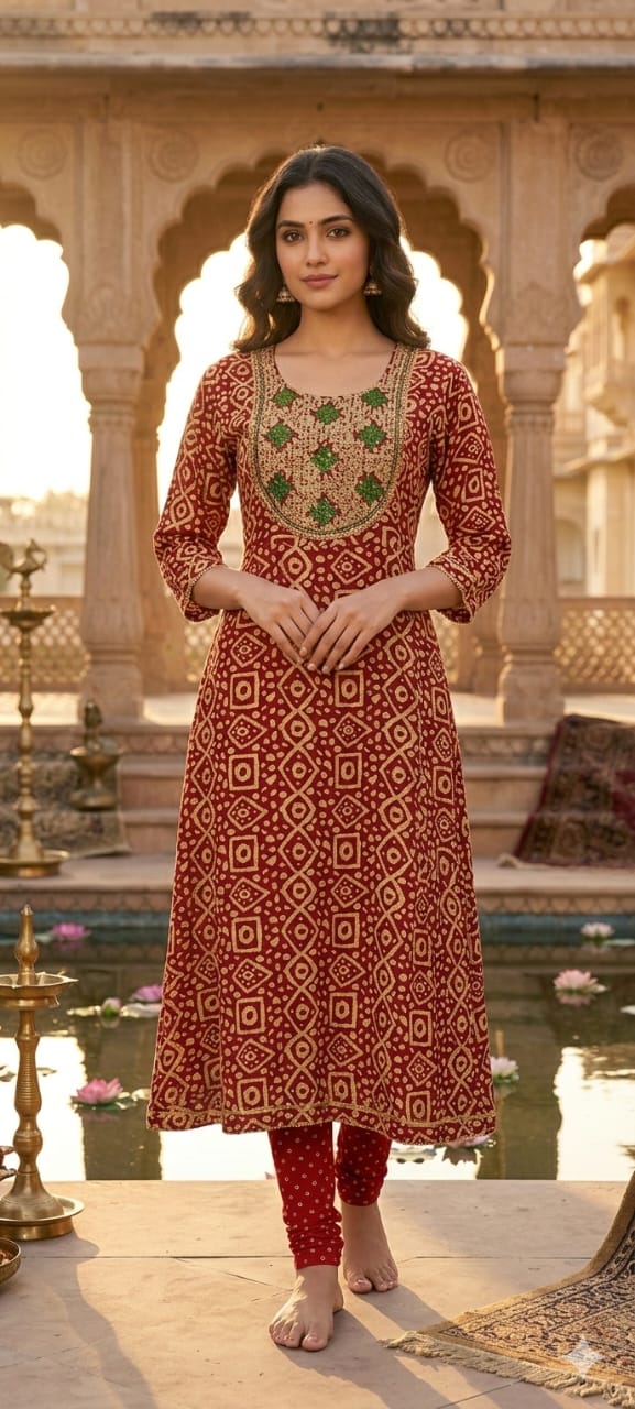 Frok style full ghair with Embroidery work kurti