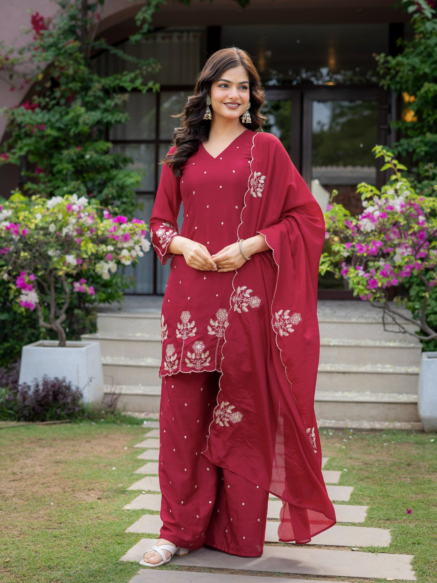 Premium chinnon with Elegant Embroidered Work.