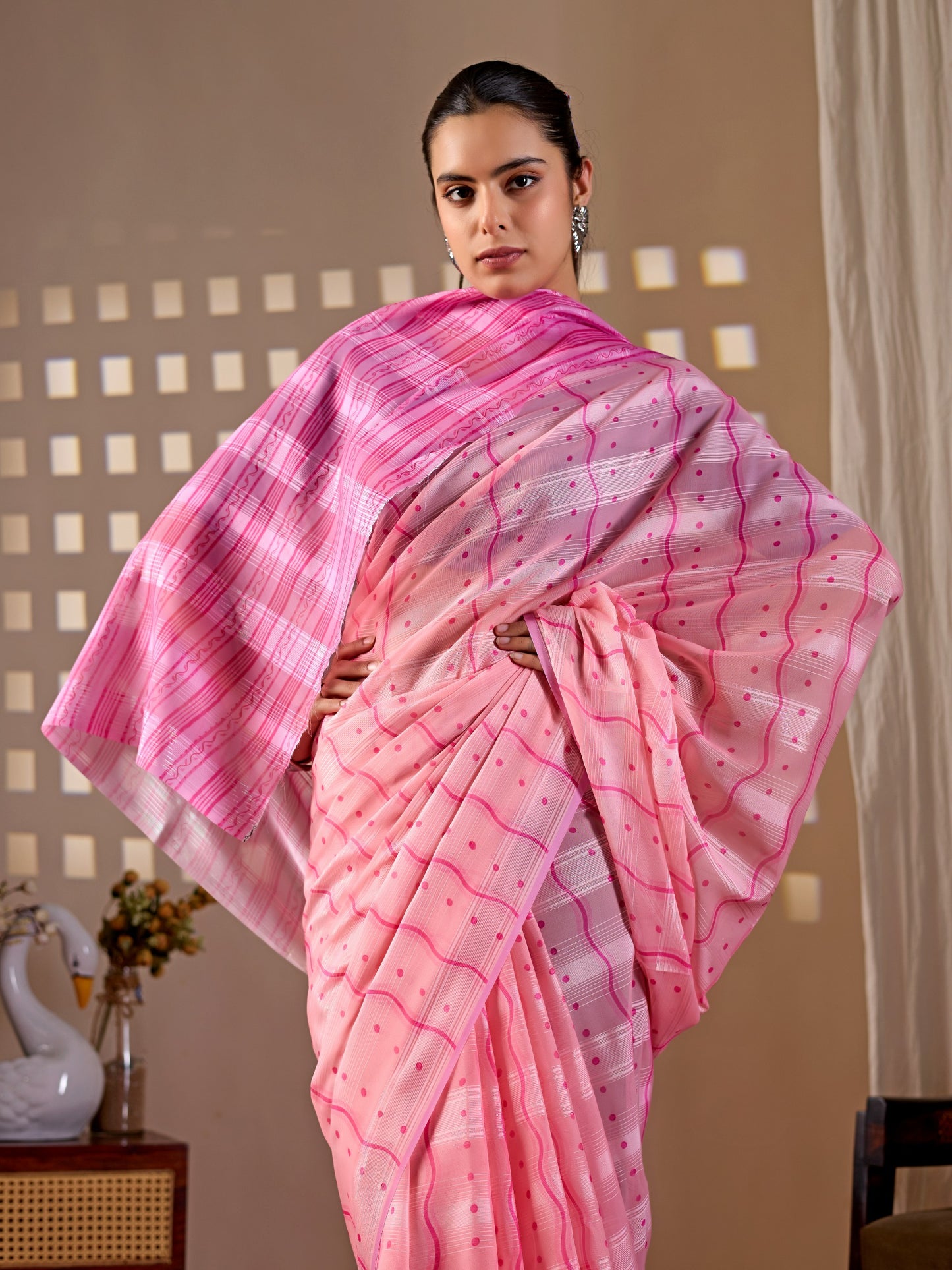 Premium Monsoon Saree featuring a charming blend of soft peach saree