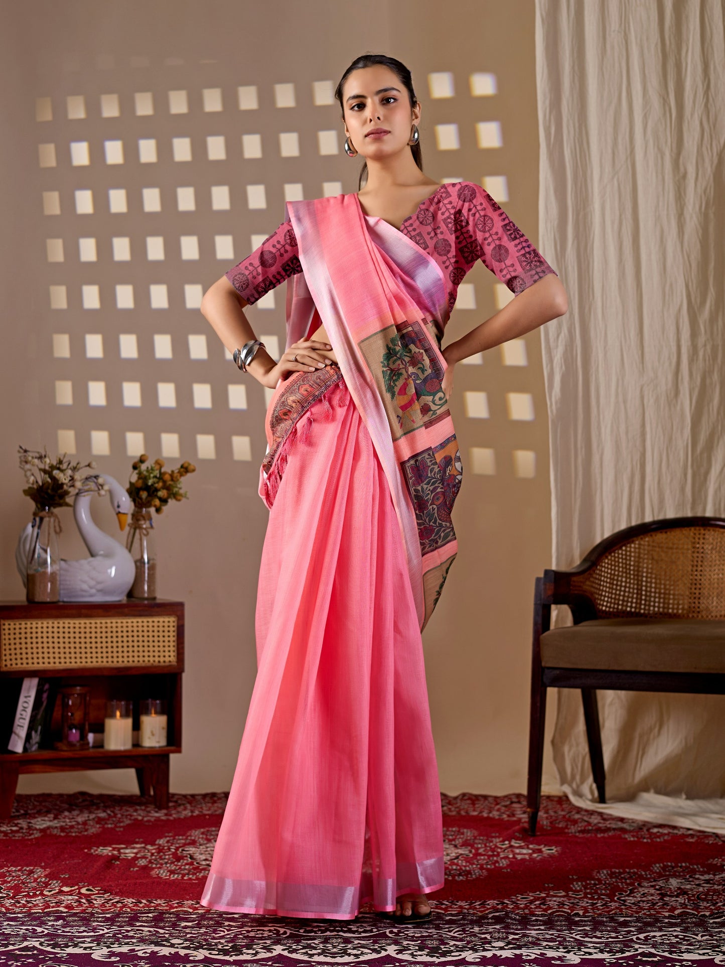 Elegant Soft Linen Cotton Saree featuring beautiful pallu digital prints saree