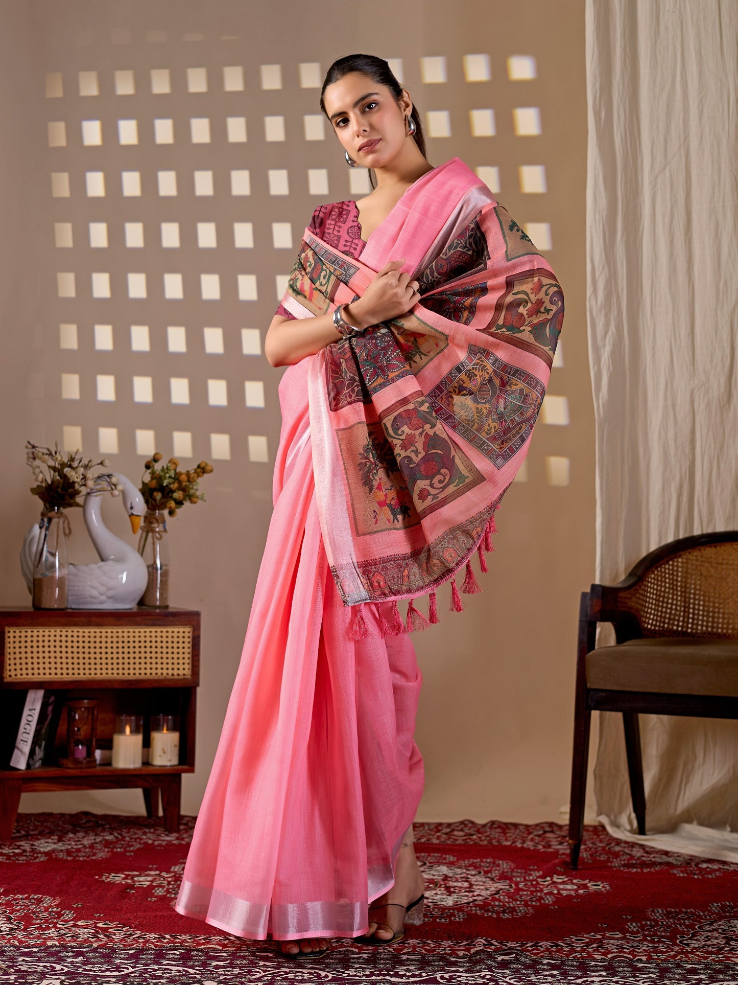 Elegant Soft Linen Cotton Saree featuring beautiful pallu digital prints saree