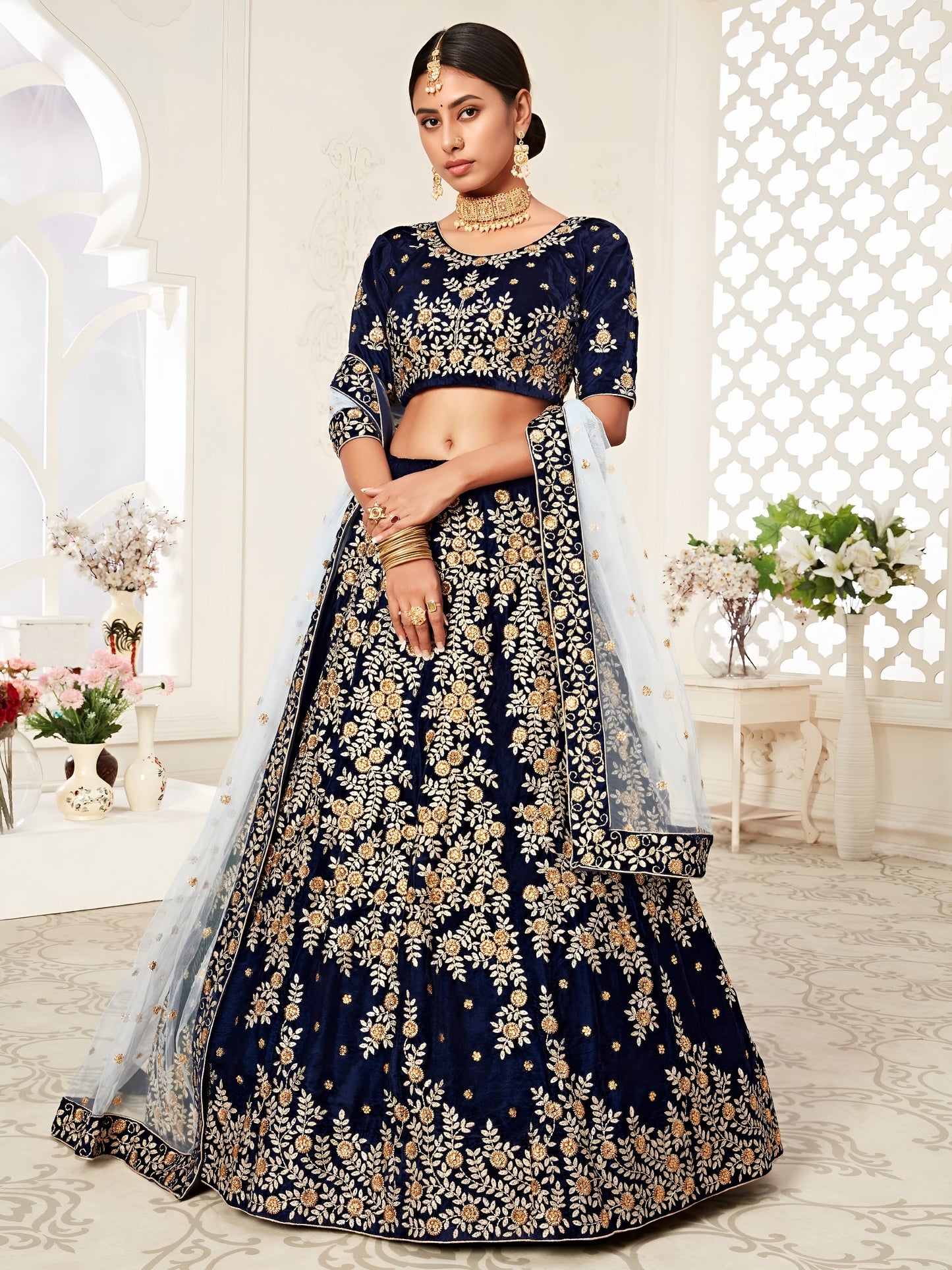 Navy Blue Velvet Bridal Lehenga 💫