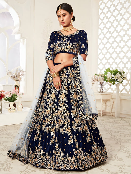 Navy Blue Velvet Bridal Lehenga 💫