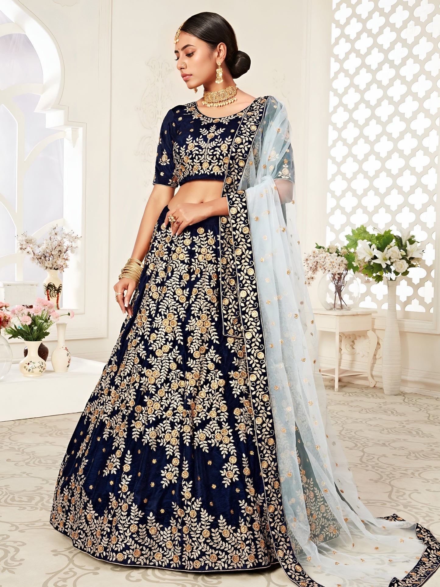 Navy Blue Velvet Bridal Lehenga 💫