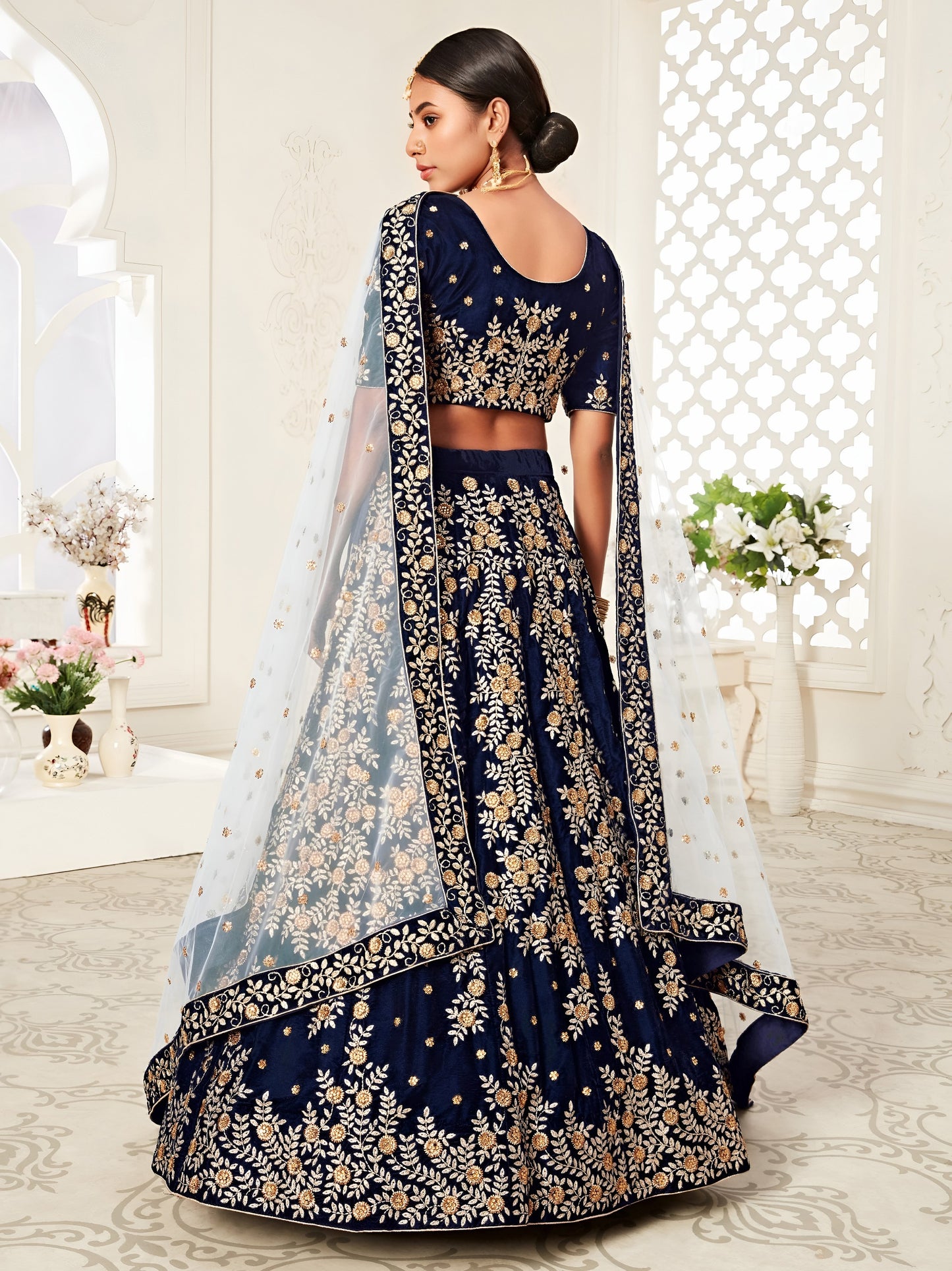 Navy Blue Velvet Bridal Lehenga 💫