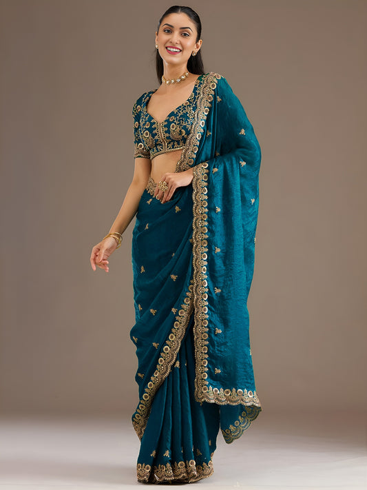 💙 Dove Blue Elegant Embroidered Saree ✨