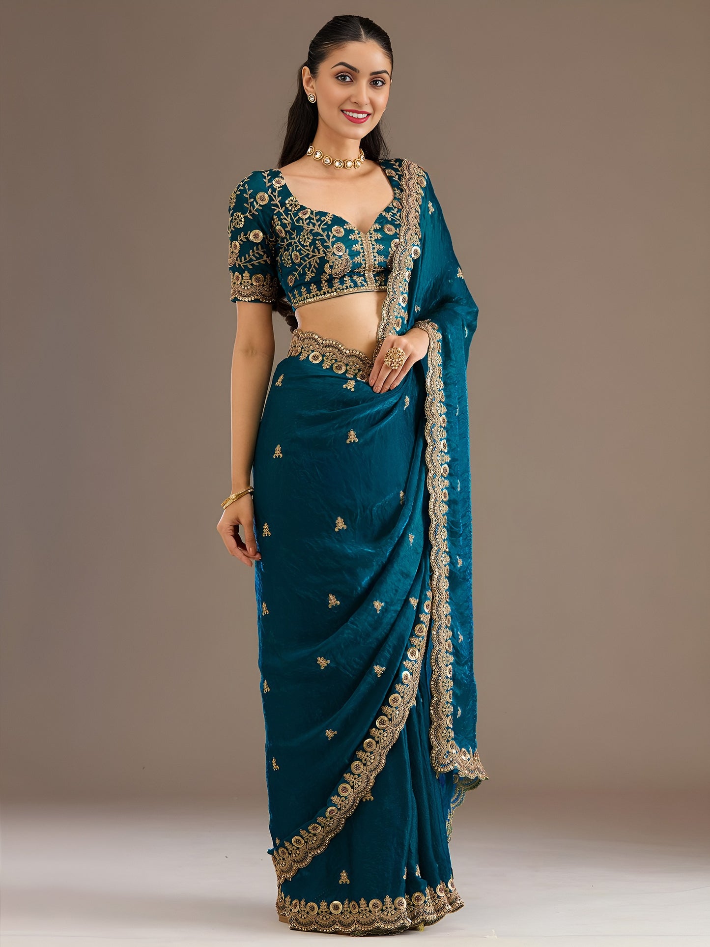 💙 Dove Blue Elegant Embroidered Saree ✨
