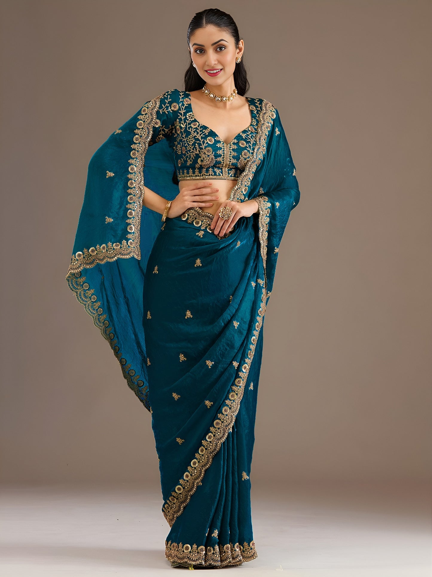 💙 Dove Blue Elegant Embroidered Saree ✨