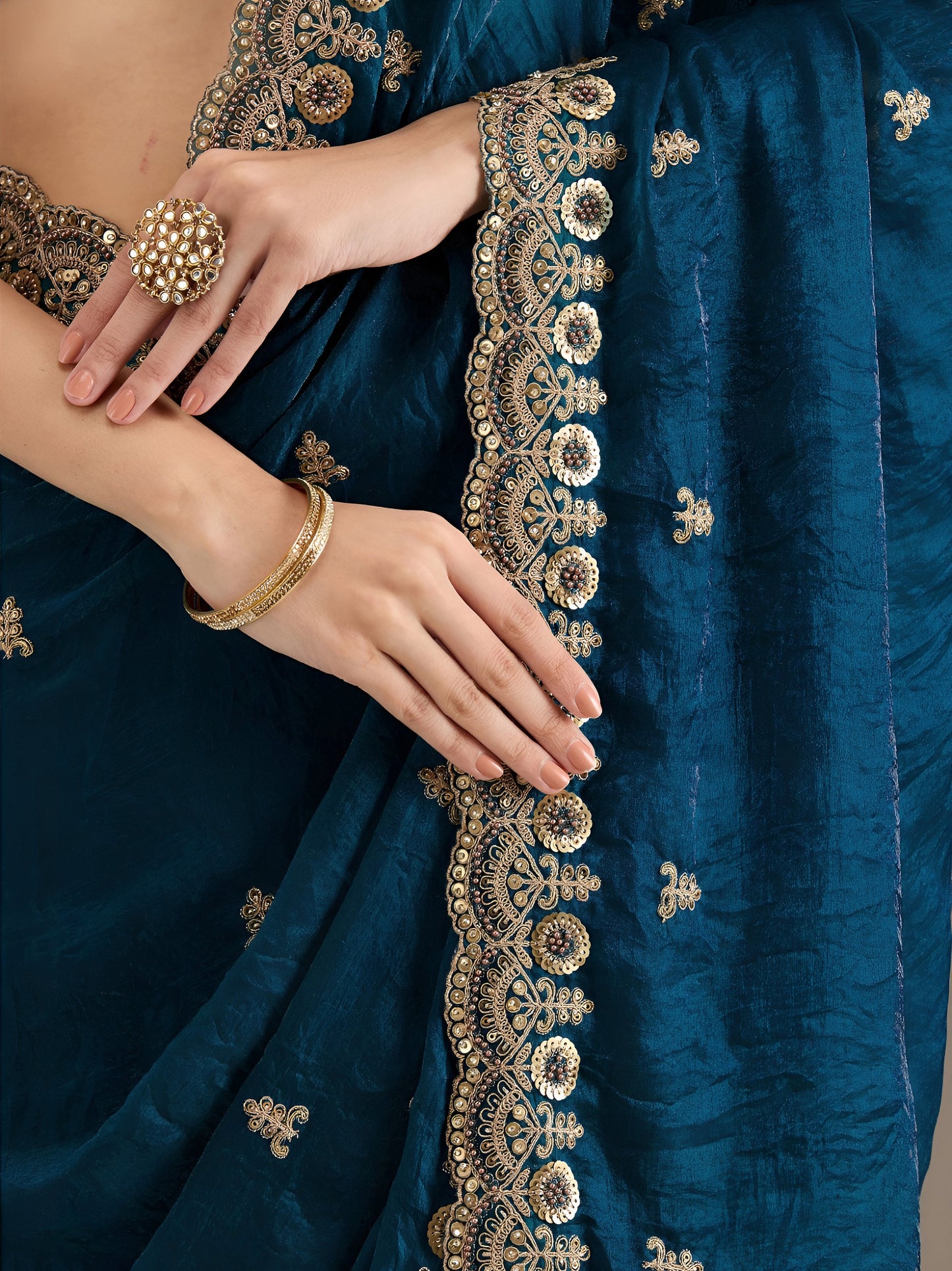 💙 Dove Blue Elegant Embroidered Saree ✨
