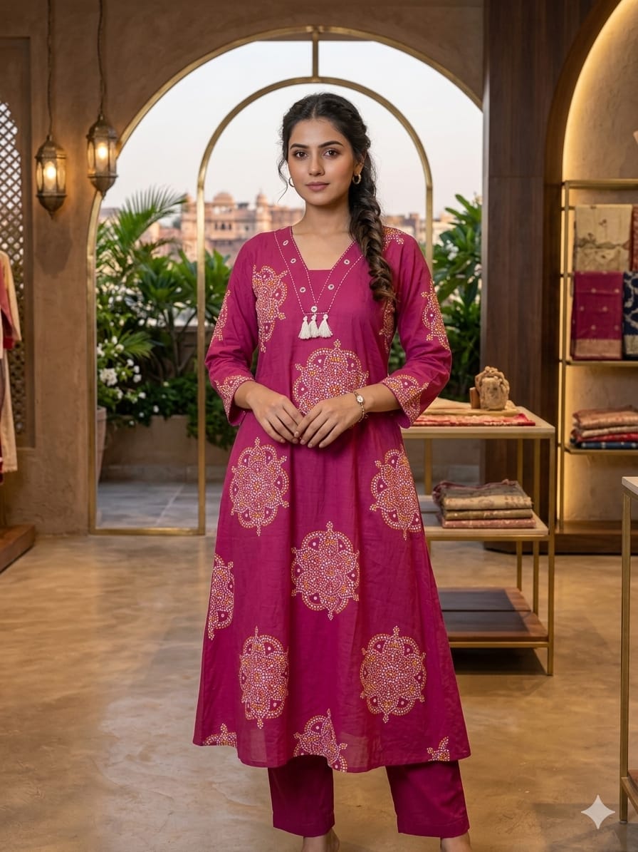 Taj Group Pure Cotton Discharge  print kurti