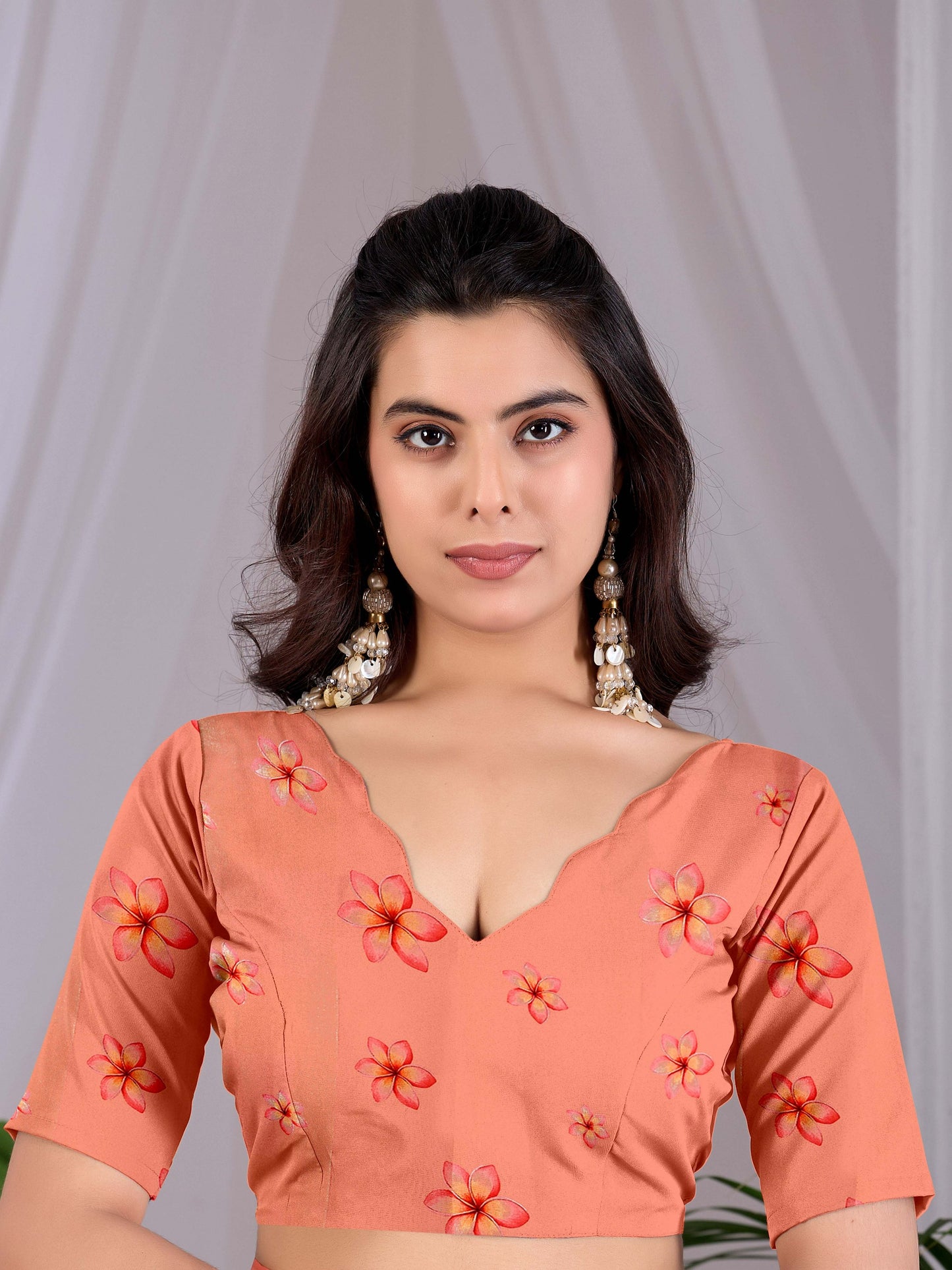 Elegant soft satin georgette saree featuring beautiful floral and striped digital print saree