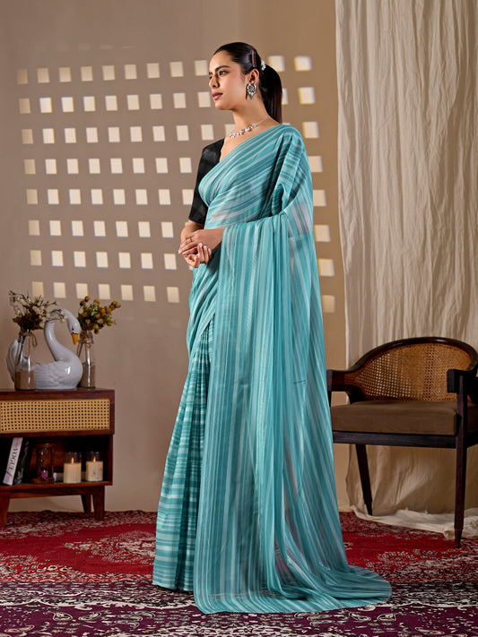 Premium Monsoon Saree featuring a refreshing aqua blue shade saree