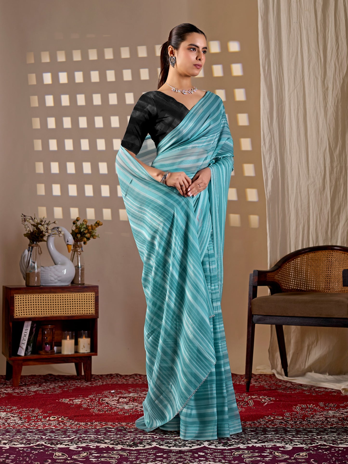 Premium Monsoon Saree featuring a refreshing aqua blue shade saree