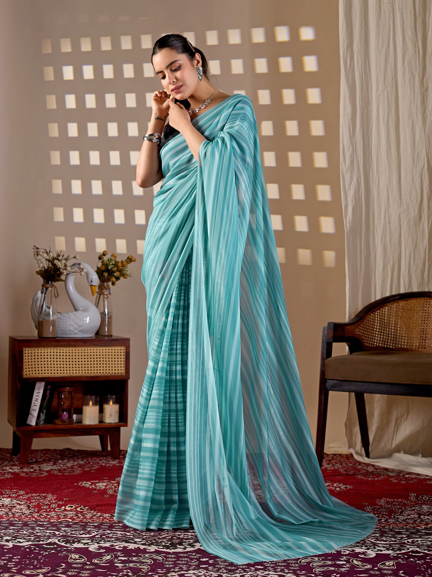 Premium Monsoon Saree featuring a refreshing aqua blue shade saree