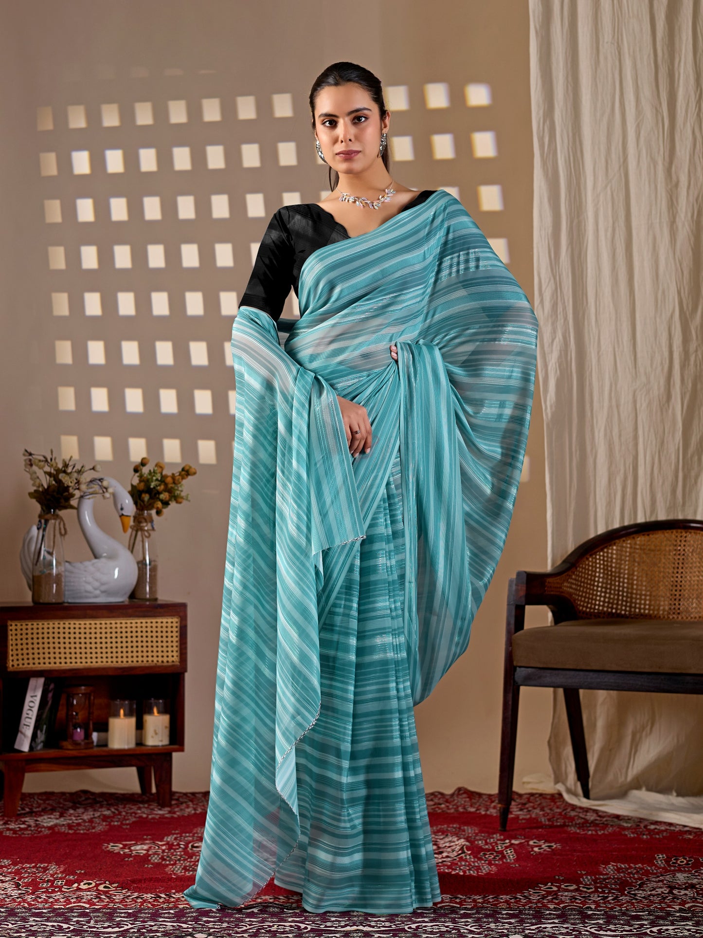 Premium Monsoon Saree featuring a refreshing aqua blue shade saree