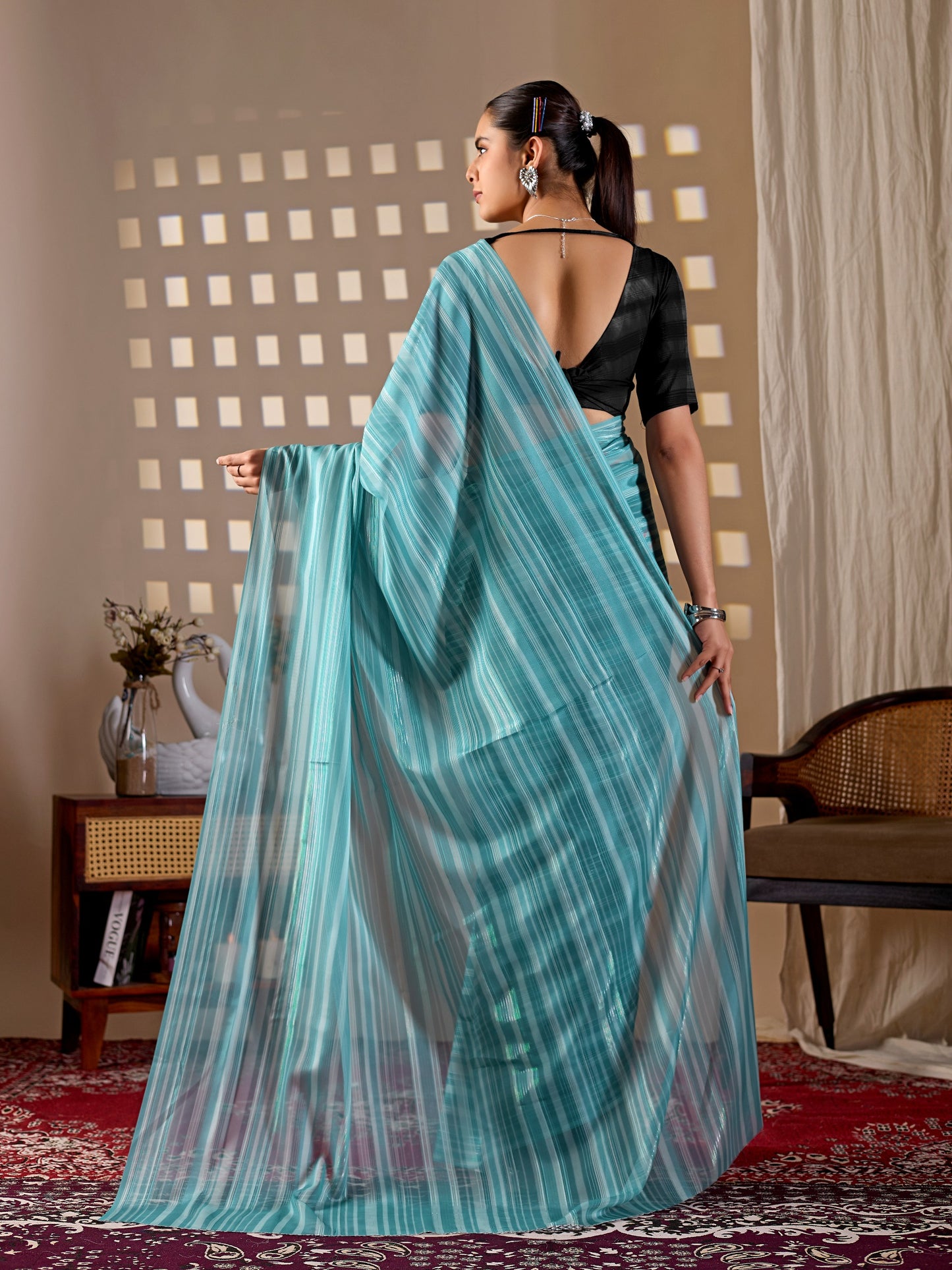 Premium Monsoon Saree featuring a refreshing aqua blue shade saree