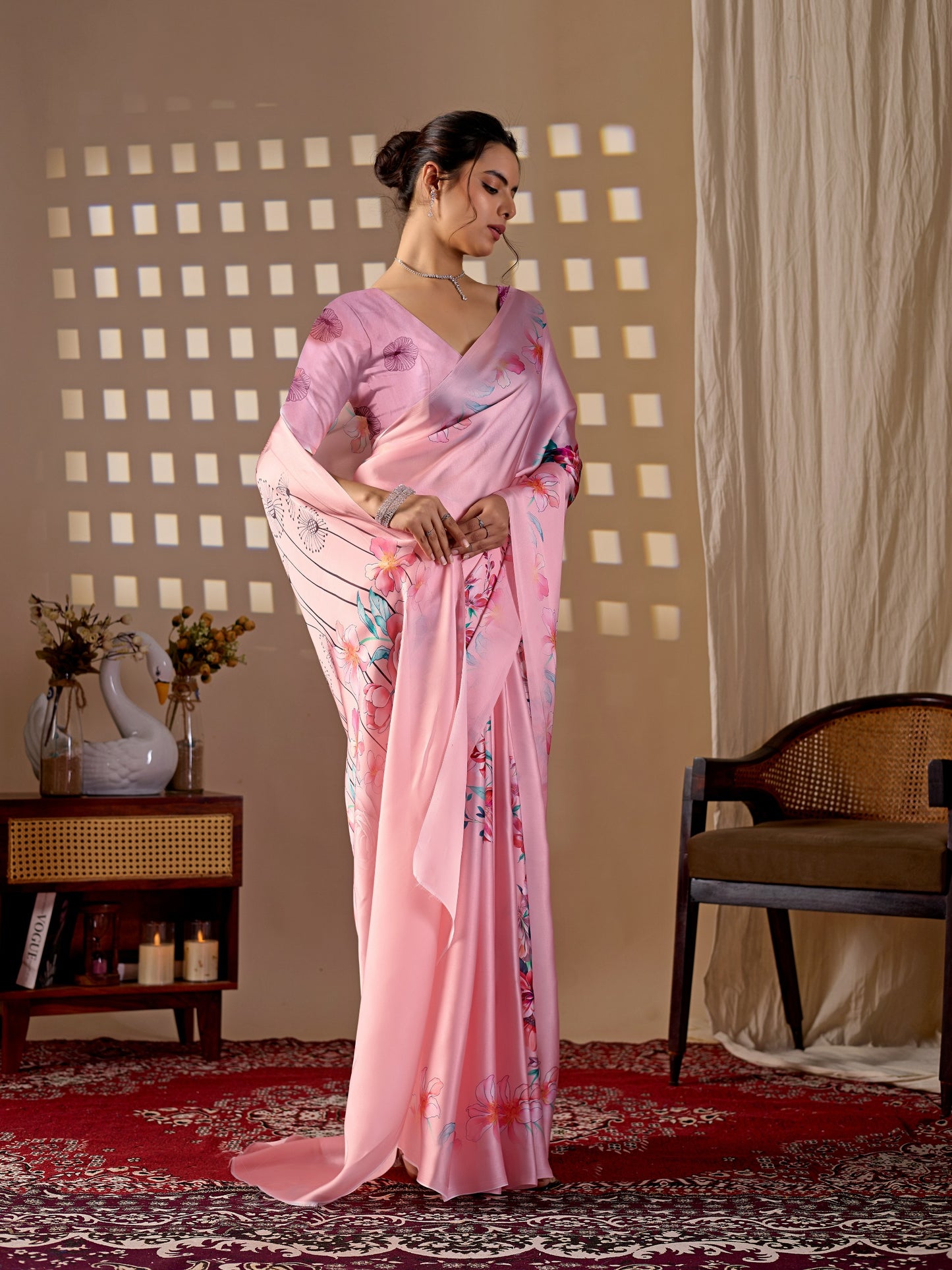 Elegant soft satin georgette saree featuring beautiful floral digital print saree