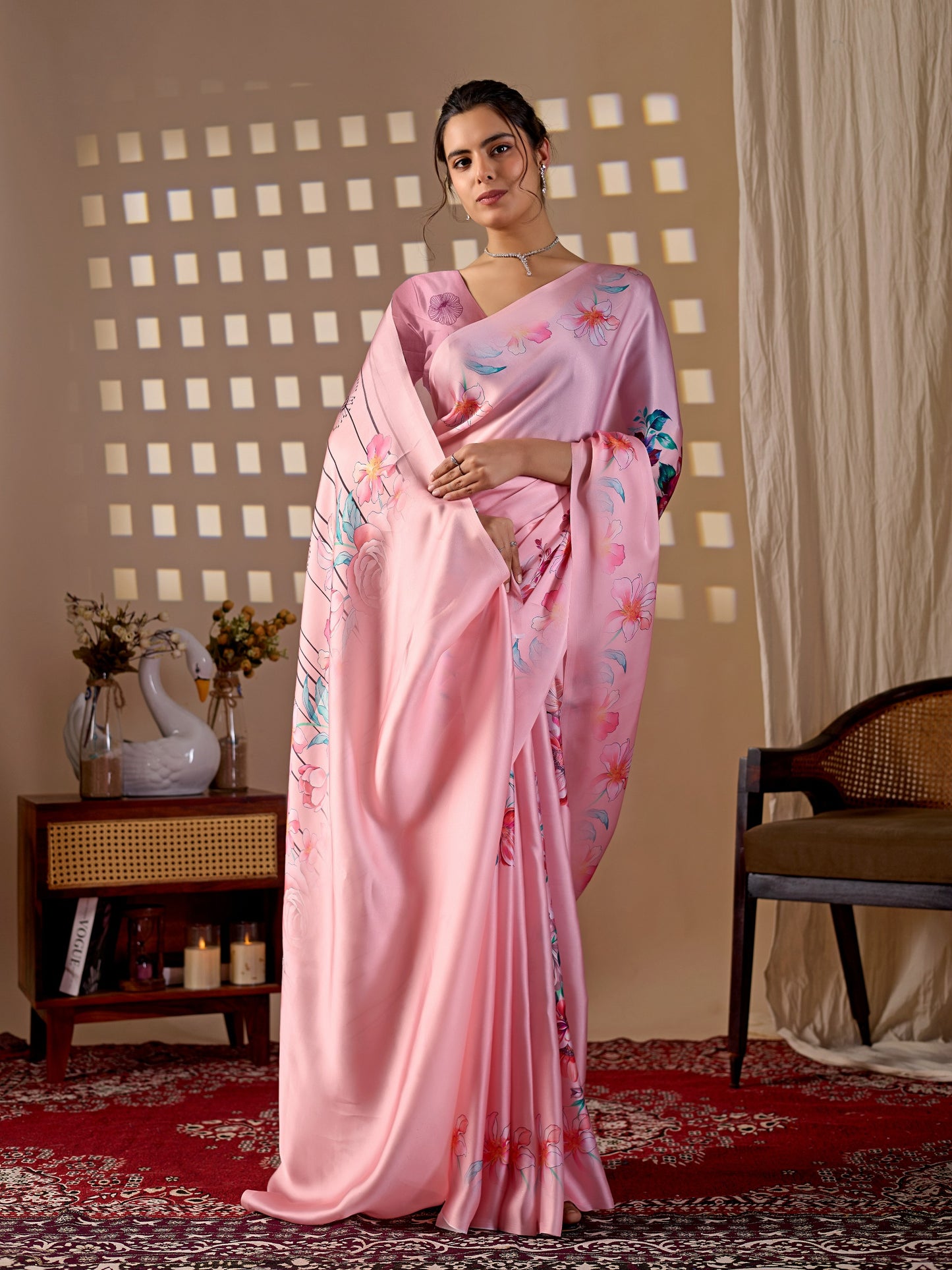 Elegant soft satin georgette saree featuring beautiful floral digital print saree